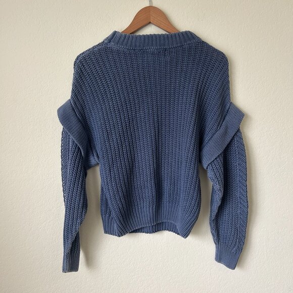 Wish The Label Sweater Womens XS Blue Ruffle Trim Knit Plaza Pullover Top - Picture 8 of 9